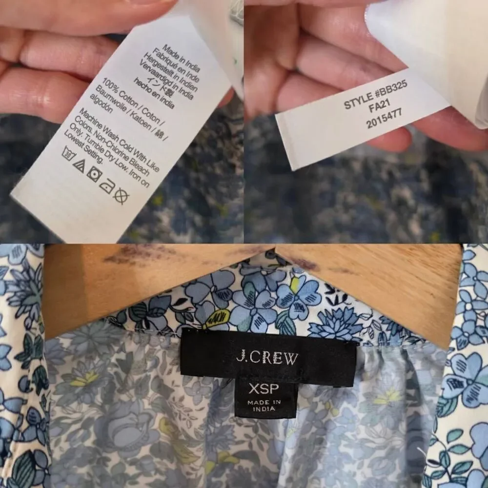 J. Crew LIBERTY Driftwood Puff Sleeve Shirt Dress XSP